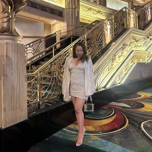 Gold Sequin Blazer and Mini Dress Set - Size Large